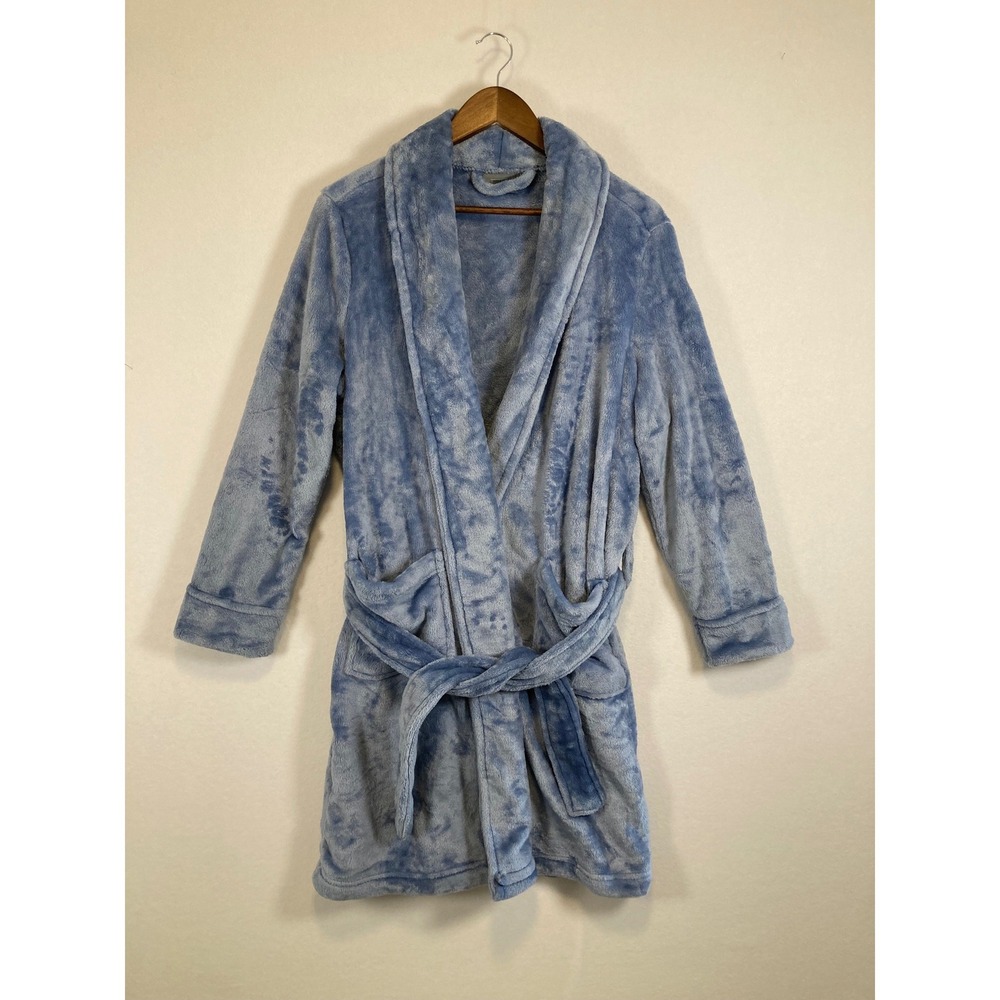 Berkley Jensen Plush Fleece Robe Womens Small Blue Shawl Collar Belted Soft